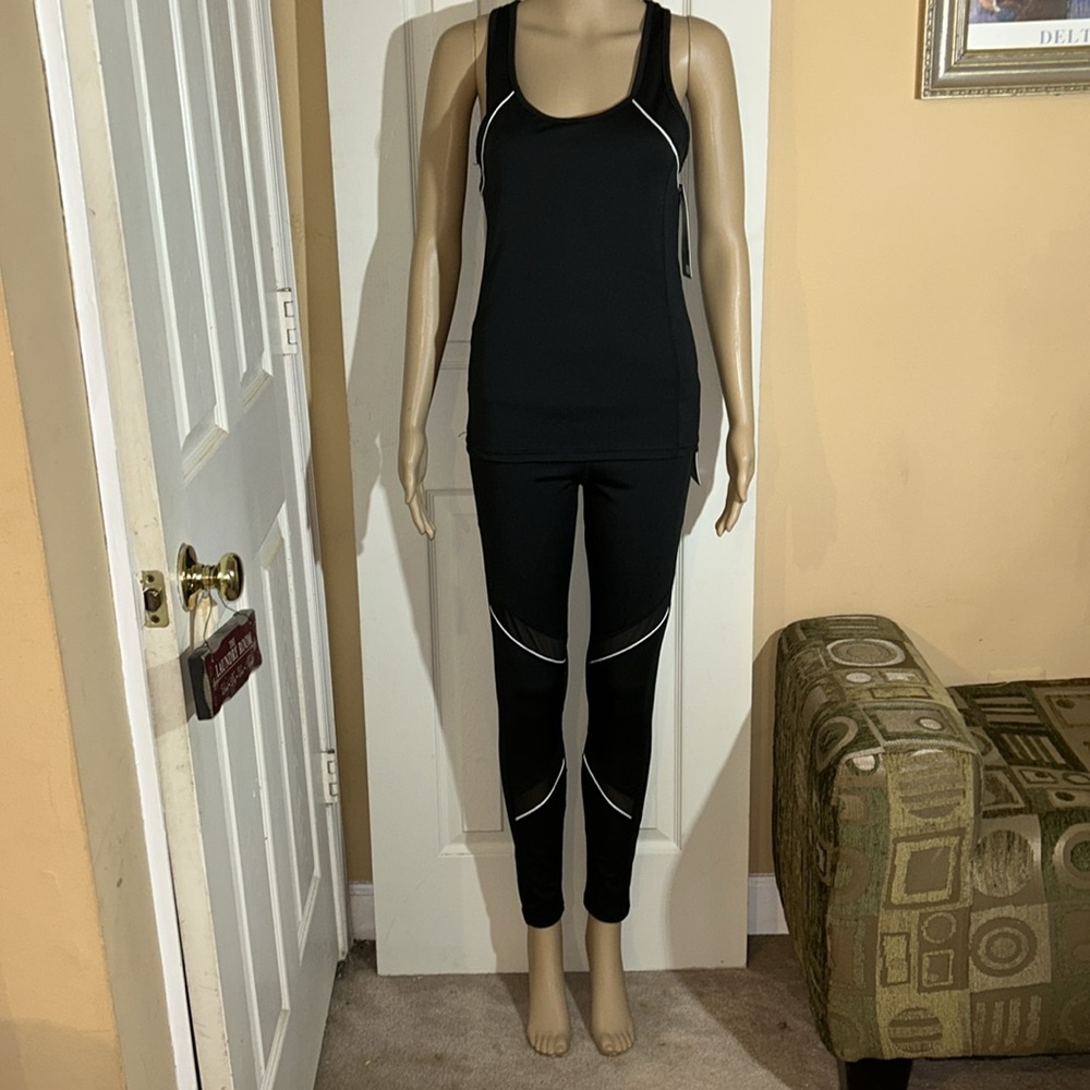 Otos Active Black and White Two Piece Athleticwear Set Tank and Leggings